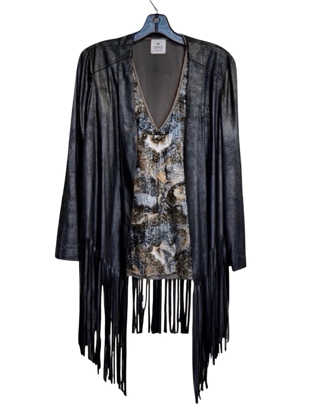 SW3 Bespoke Fringe Cardigan & Sequin Tank Set Boho Layered Statement | PS/US 2-4